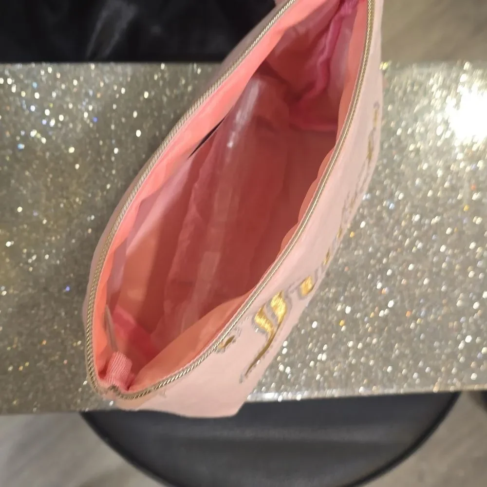 Juicy Couture Gold Signature Logo‎ Embossed Rhinestone Velour Cosmetic Pouch